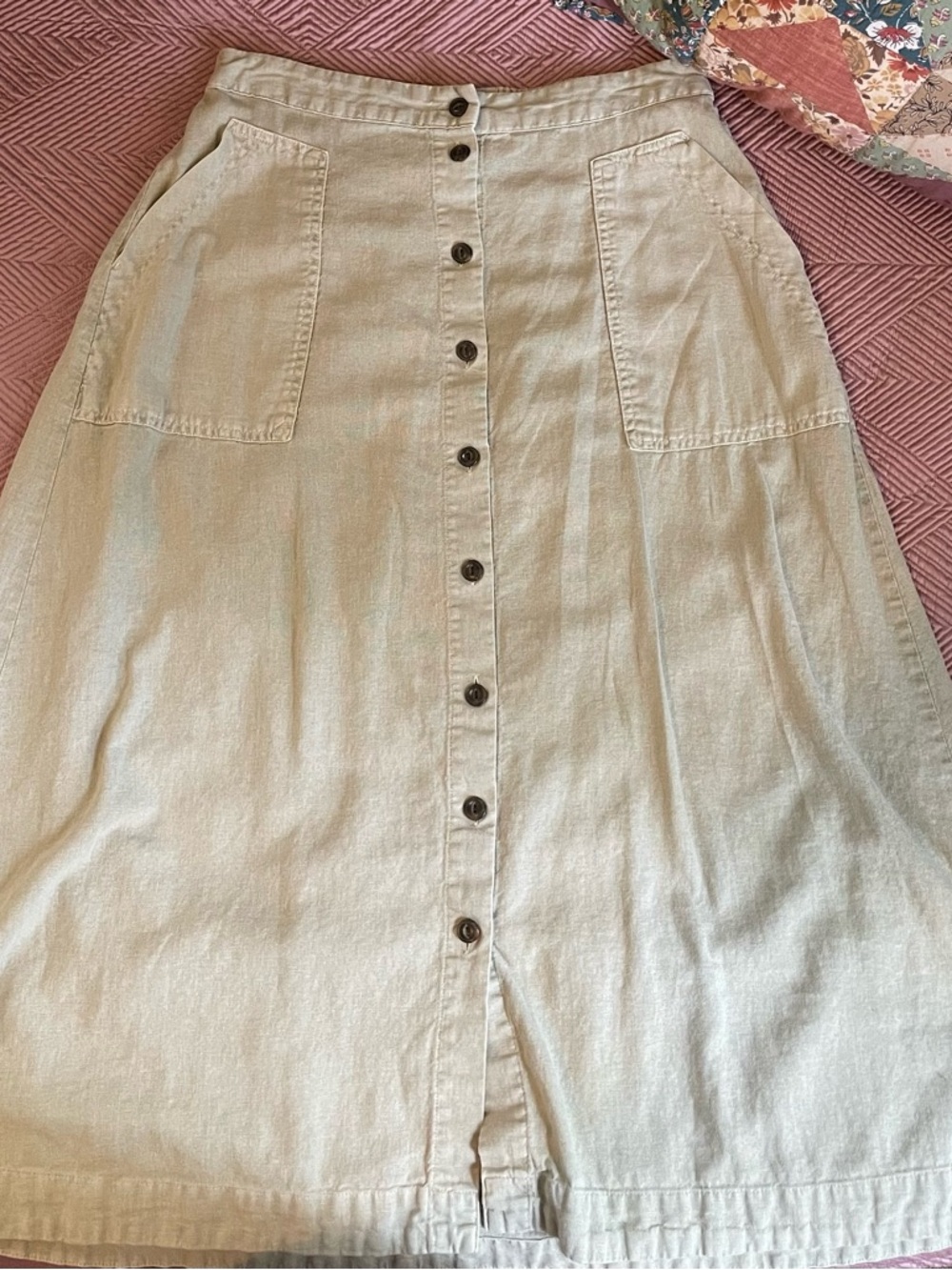 Button down linen blend skirt